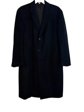 Brooks Brothers Black Wool Brooksstorm Single Breasted Over Coat Made in Italy